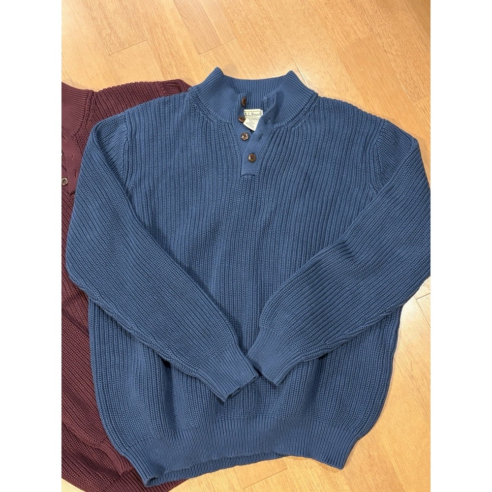 Lot Of (2) LL Bean Mock Neck Henley Sweater Blue Maroon Chunky Knit O FKP7 XXL - Picture 6 of 10